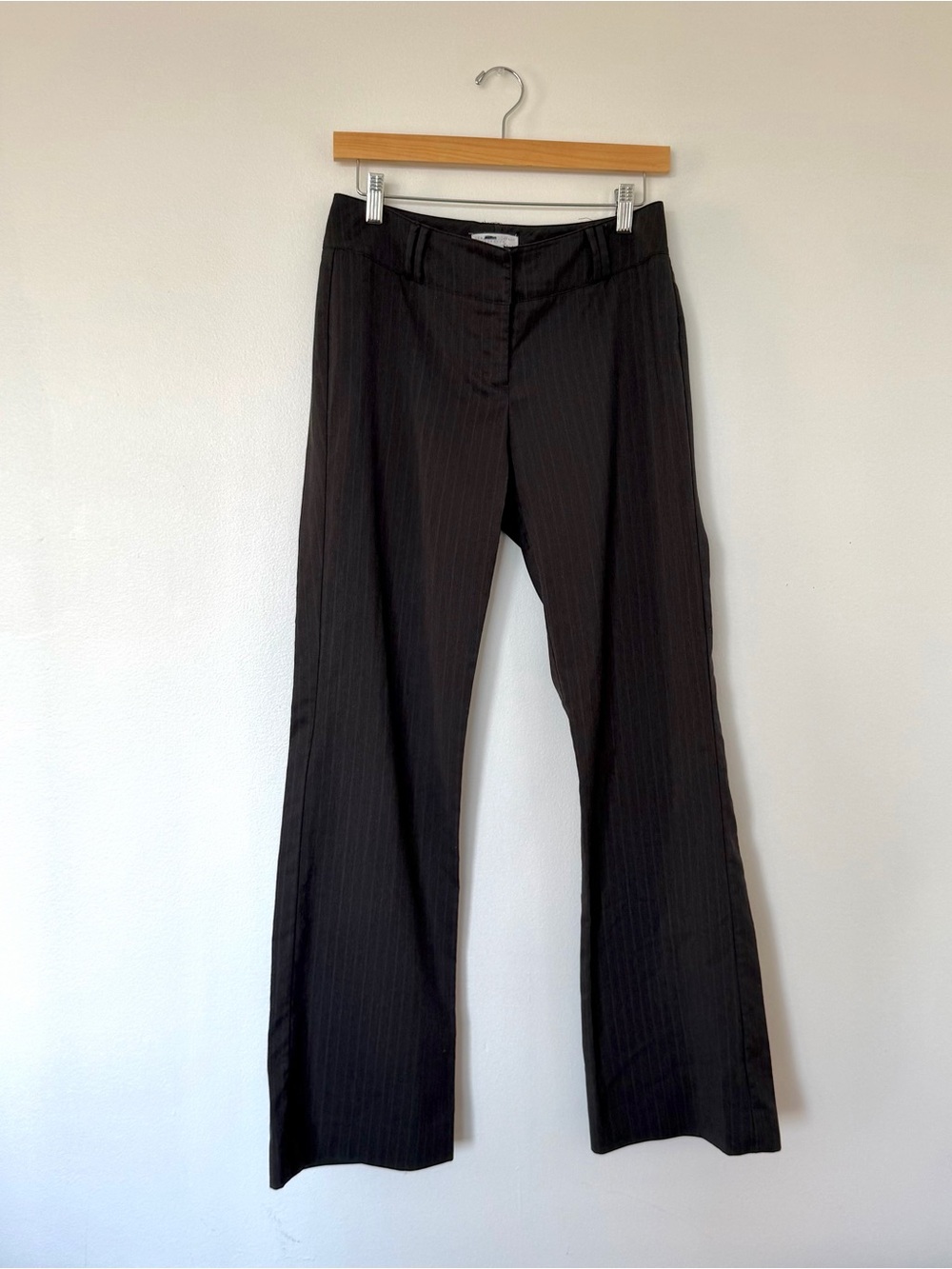 New York & Company Pinstripe Women's Y2K Office Wide Leg Pants in Charcoal Gray